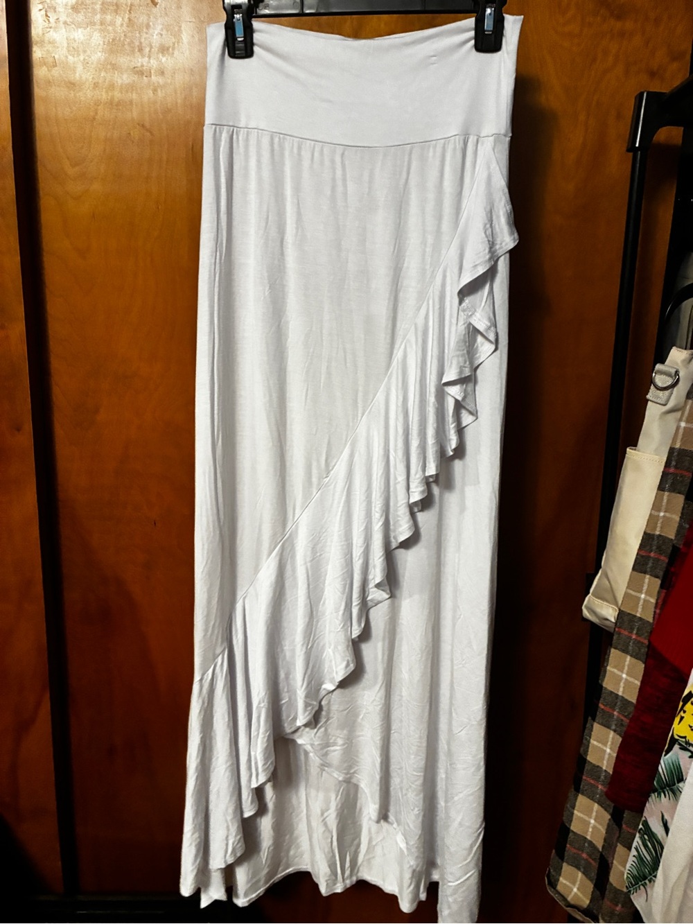 White Diagonal Ruffle Maxi Skirt - Women's Flowy Skirt